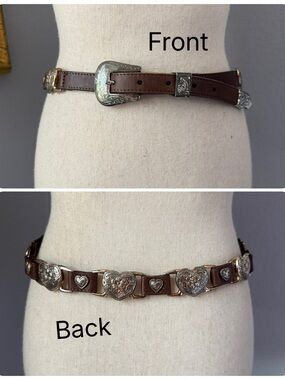 Vtg 90s 3D DDD Western Belt Leather Heart Concho Womens Sz 32 Patina Boho